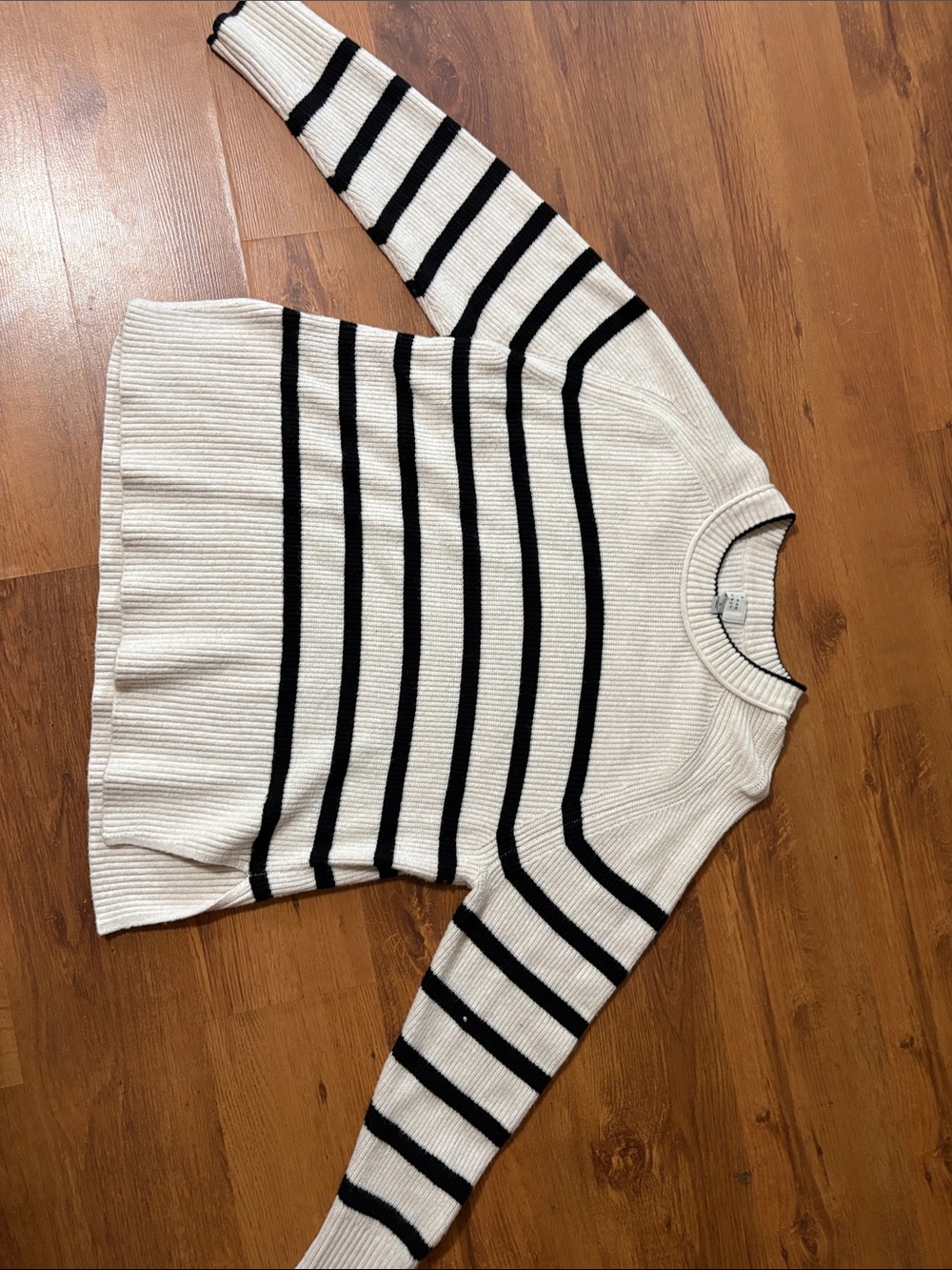 a new day Cream and Black Striped Crewneck Sweater
